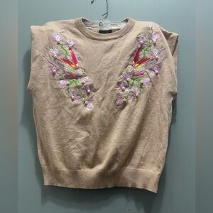 Embroidered Tan Sleeveless Sweater